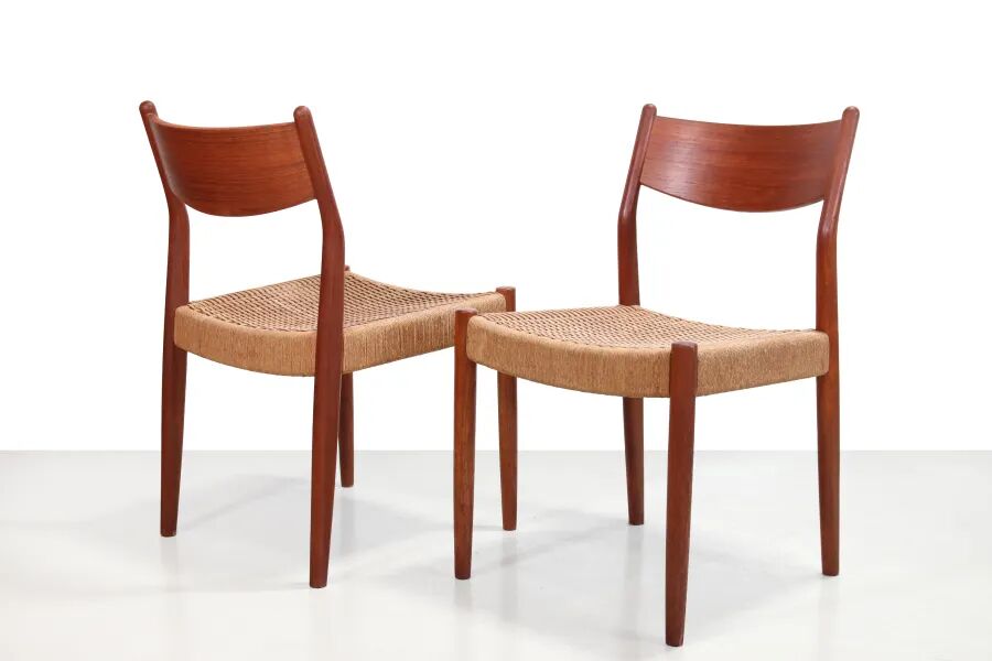 Set of four teak and papercord Marten Franckena chairs for Fristho