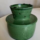 Glazed green earthenware butter dish Foucart Jourdan 1960