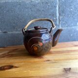 70's ceramic and rattan teapot