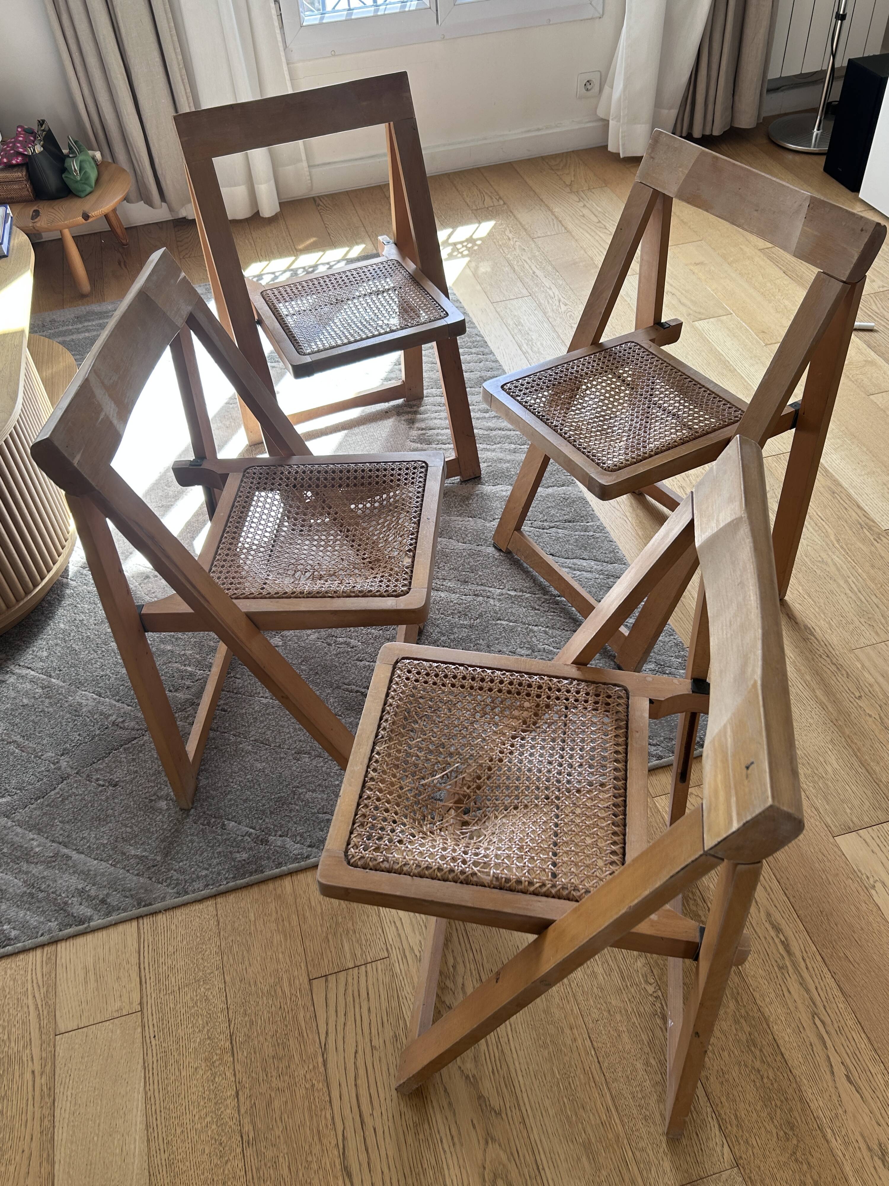 Chaise pliante bois et cannage Jacober