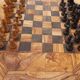 Chess game table, rustic olive wood
