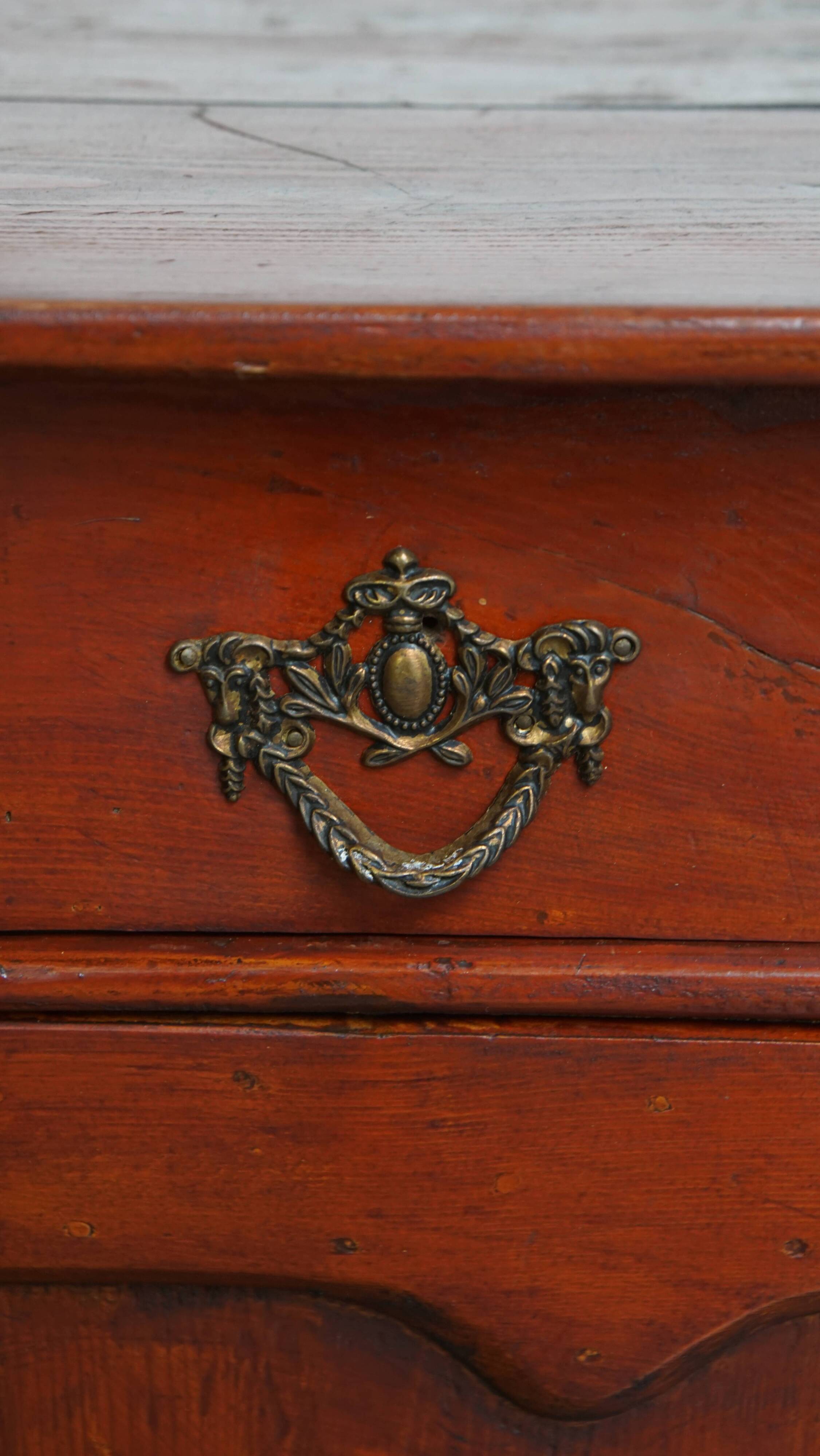 Antique Cabinet in Red/Brown with 2 Doors and a Drawer with Working Lock