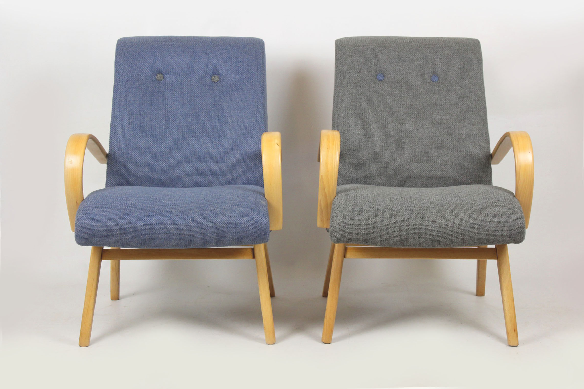 Set of 2  grey and blue lounge armchairs 1960s