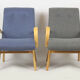 Set of 2  grey and blue lounge armchairs 1960s