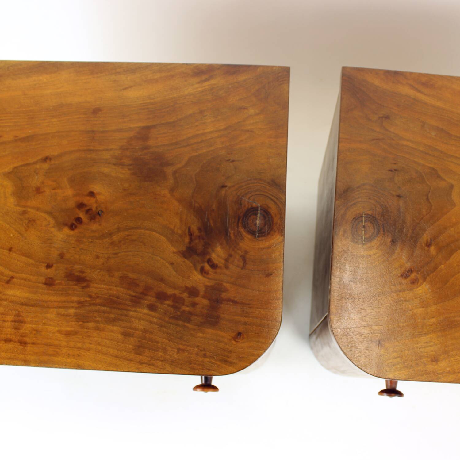 Minimalistic Art Deco Bedside Tables In Walnut Veneer, Czechoslovakia 1930s