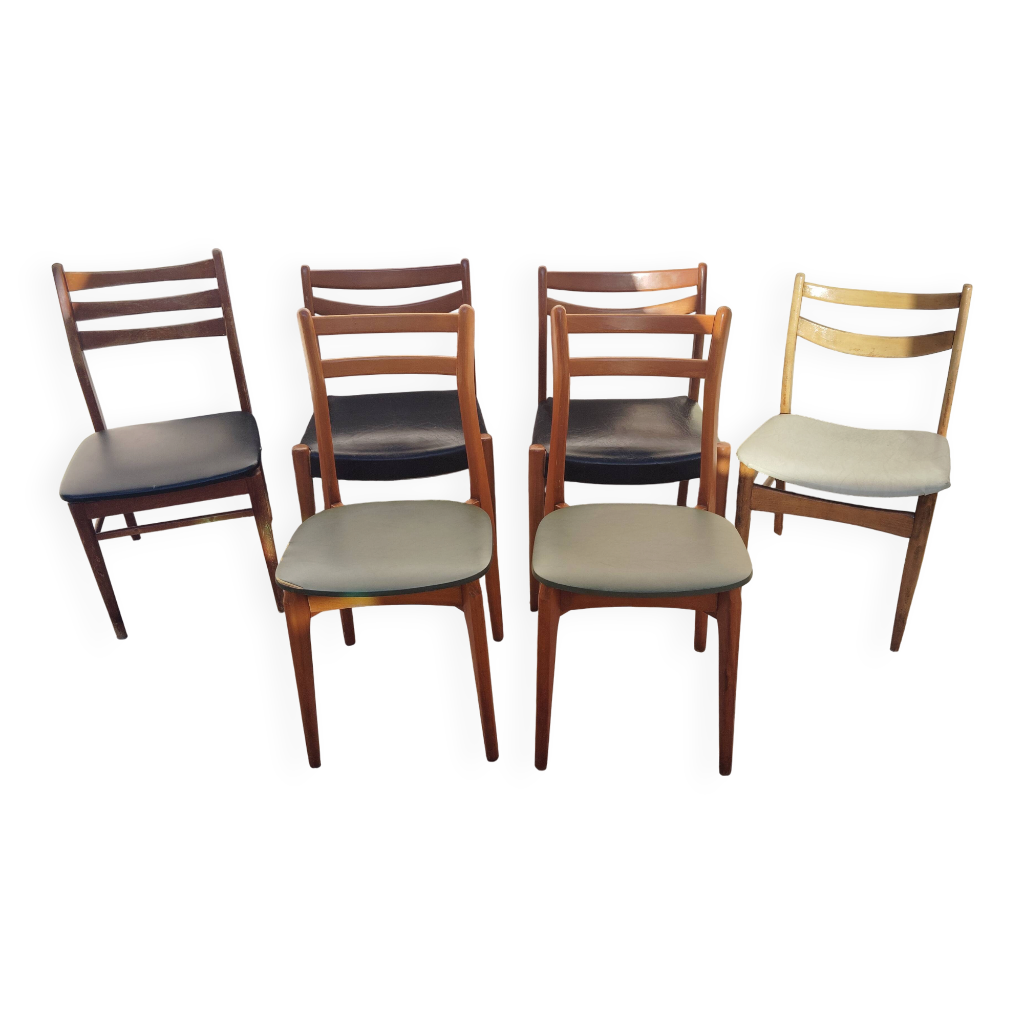 Set 6 chaises vintage scandinave dépareillées
