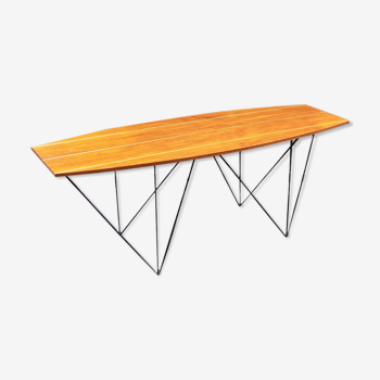 Table basse en fer, bois et laiton, Italie années 50