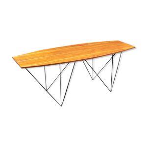 table basse en fer, bois et laiton, Italie années 50