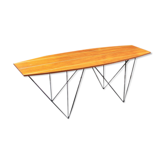 Table basse en fer, bois et laiton, Italie années 50