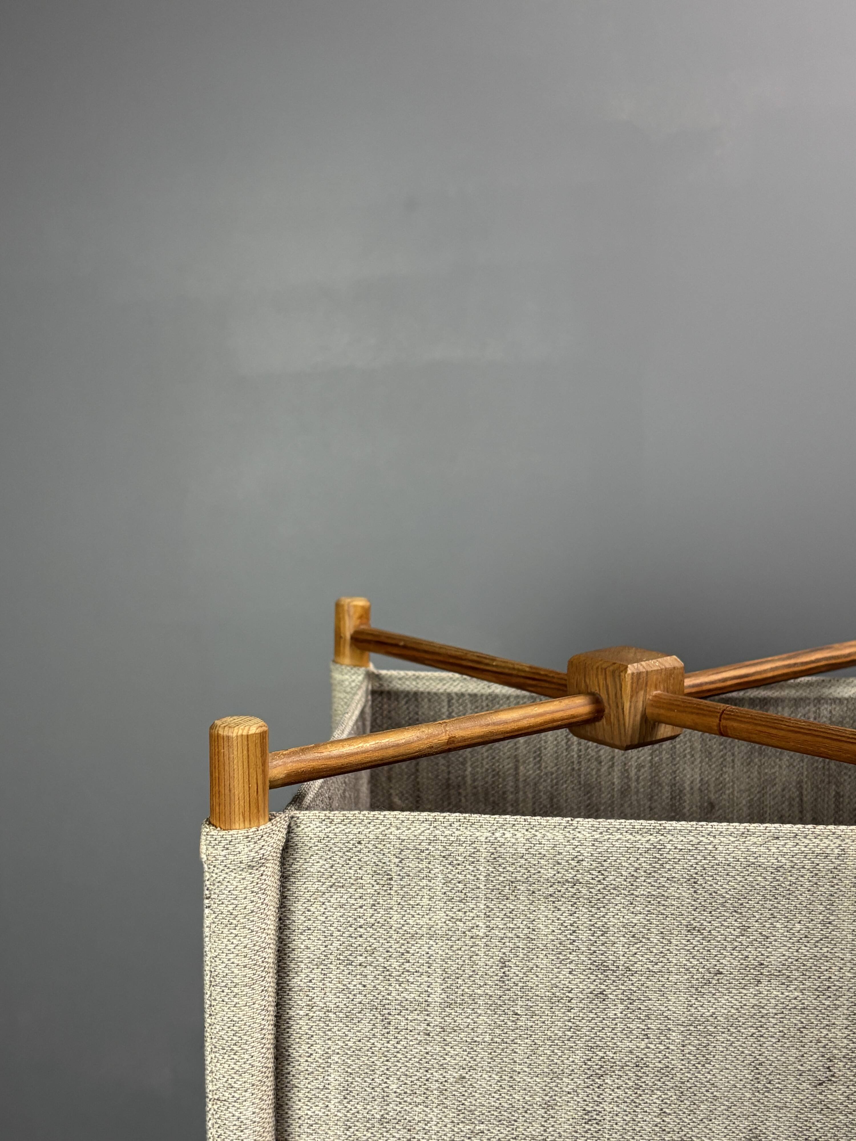 Midcentury Scandinavian pine table lamp with square fabric shade, 1970s