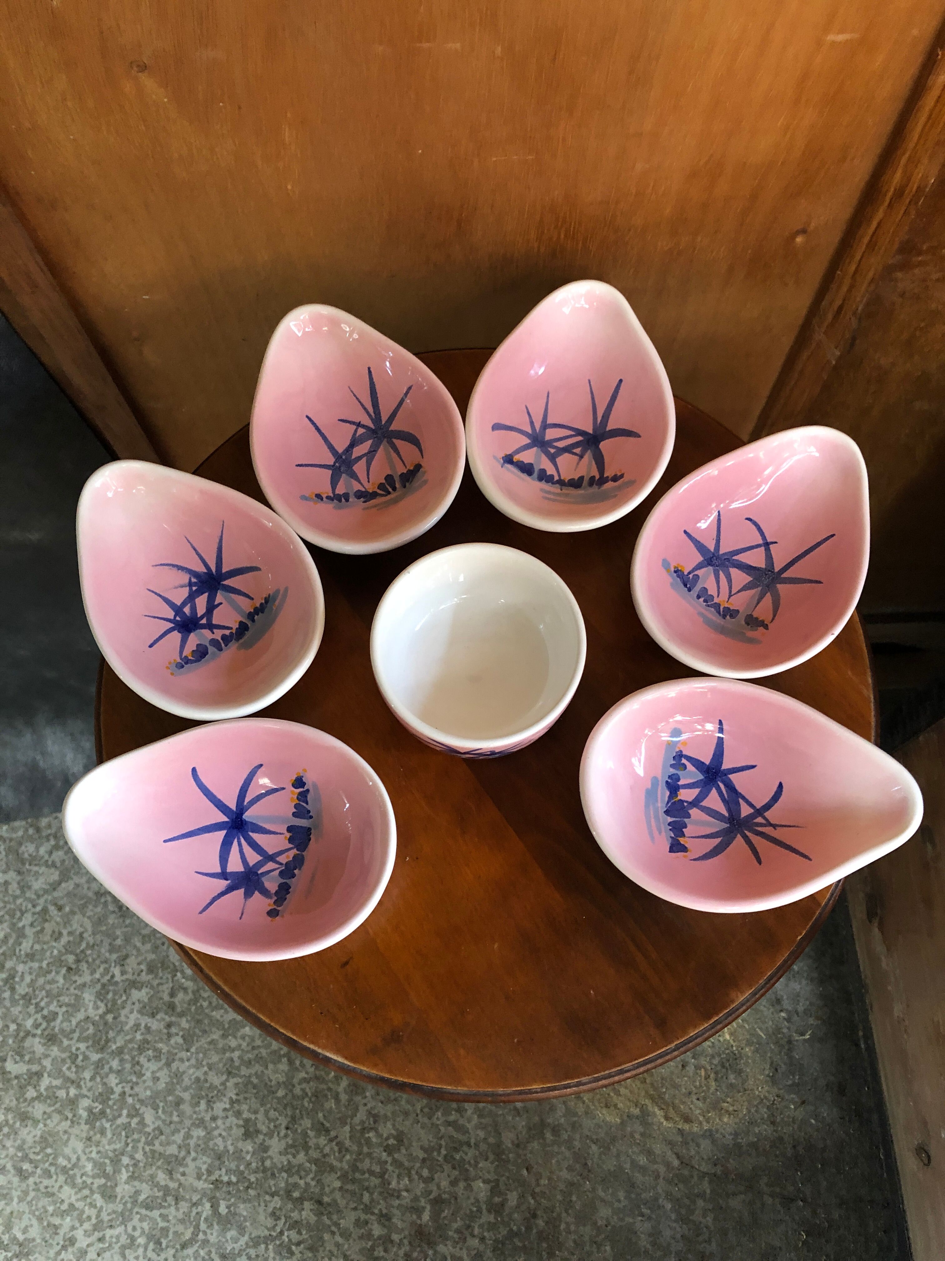 Old aperitif service vallauris bowl & 5 cups ceramic