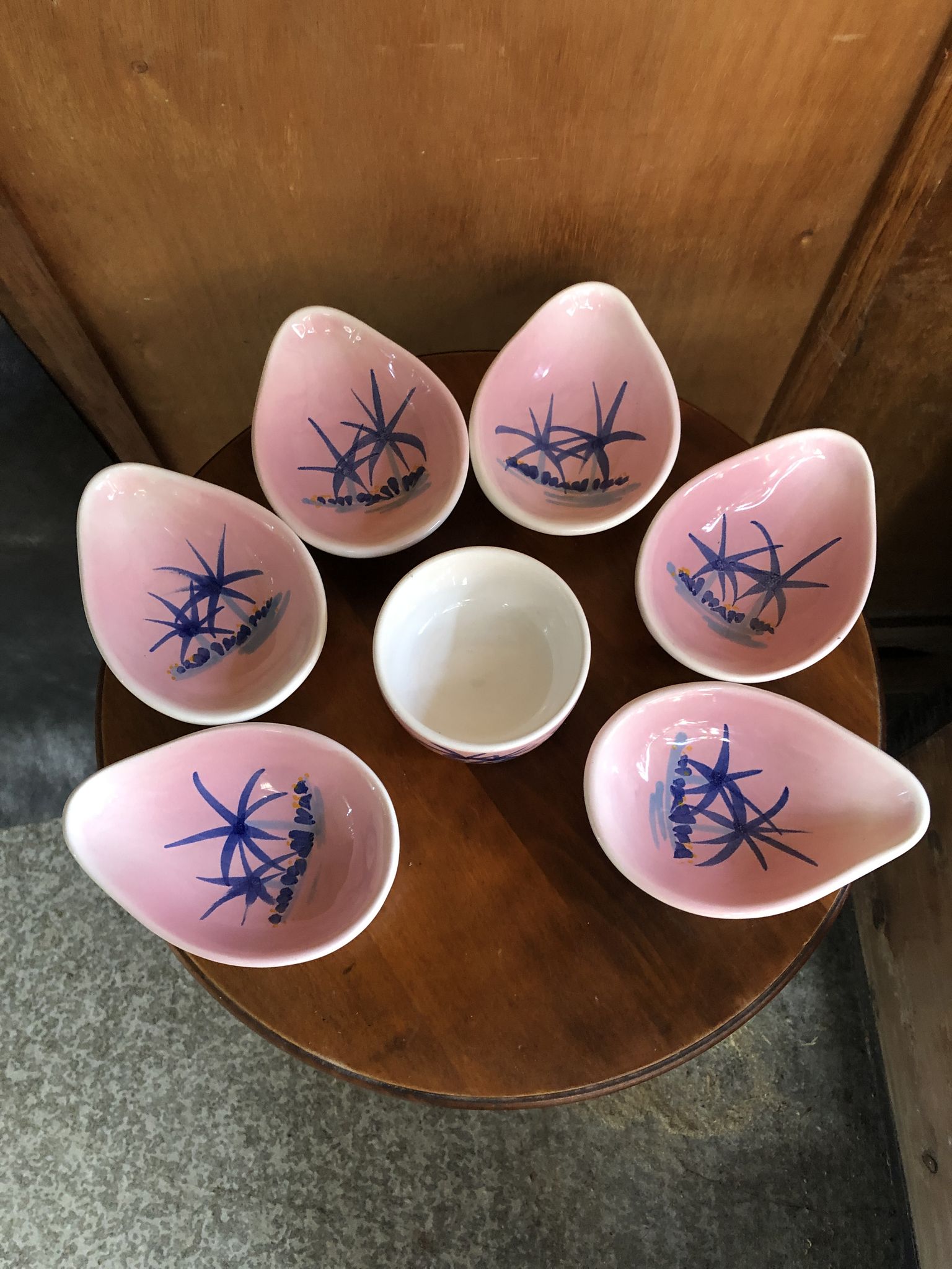 Ancien service apéro vallauris bol & 5 coupelles céramique rose