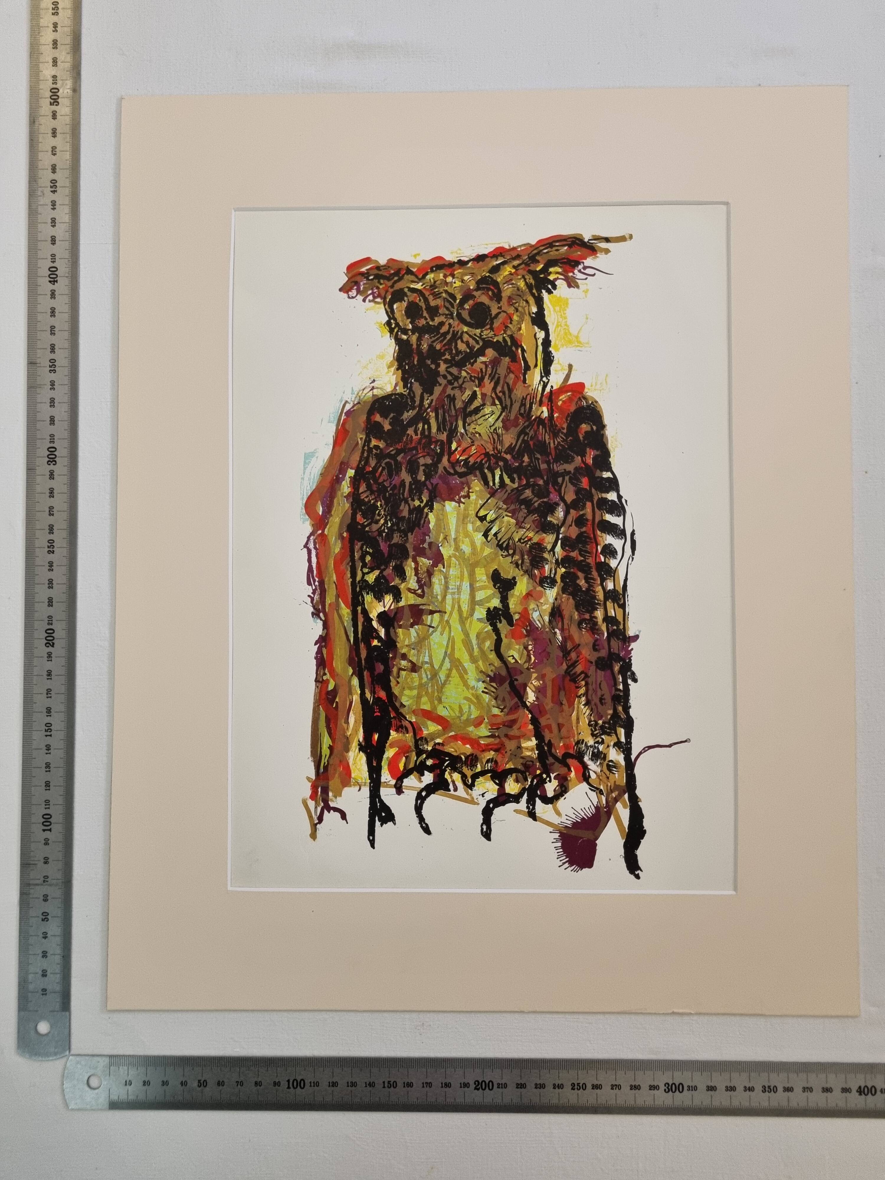 Jean-Paul Riopelle – Original lithograph – Stylized owl, 42 x 52 cm