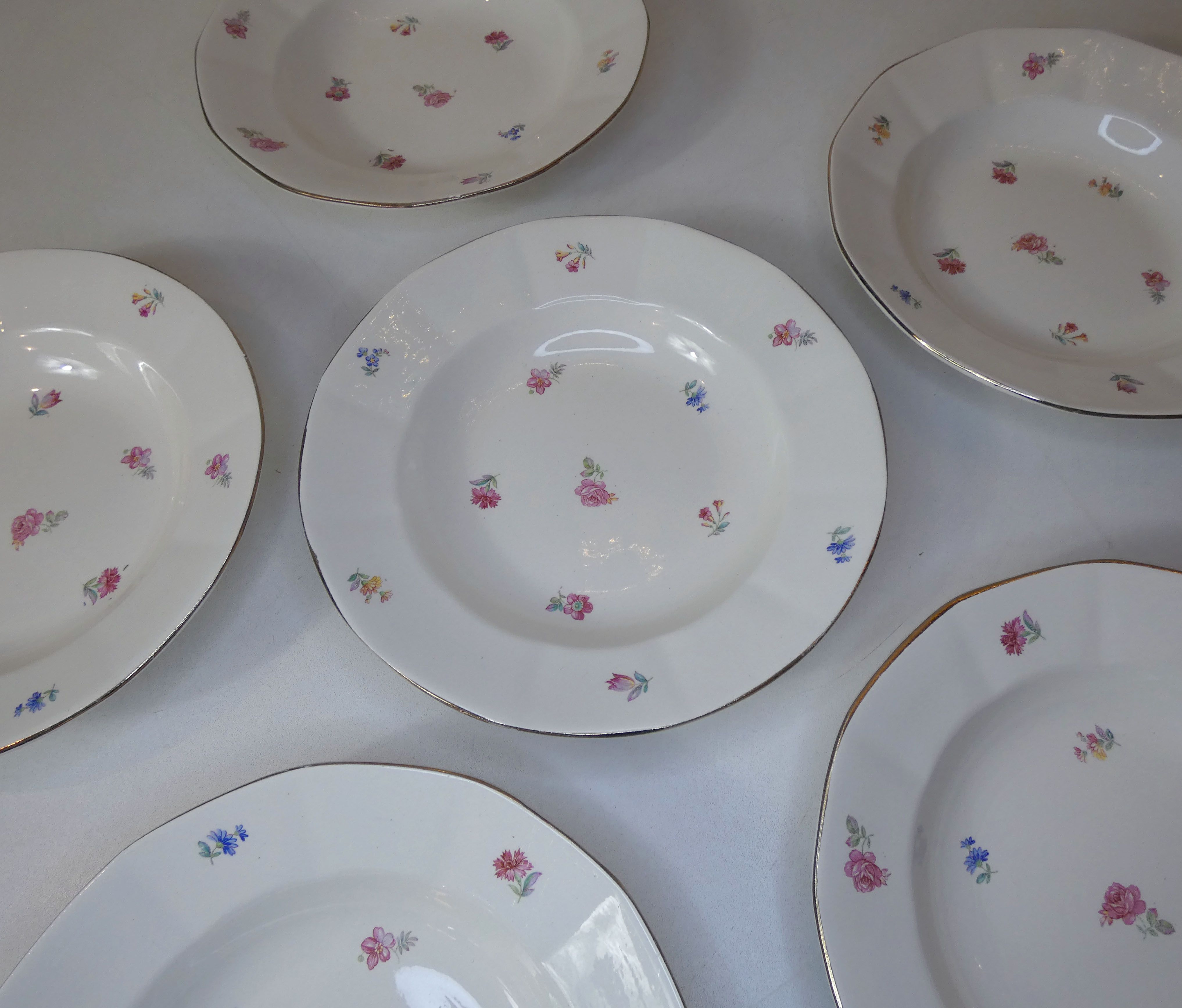 Sarreguemines 6 hollow plates decoration flowers and vintage gold