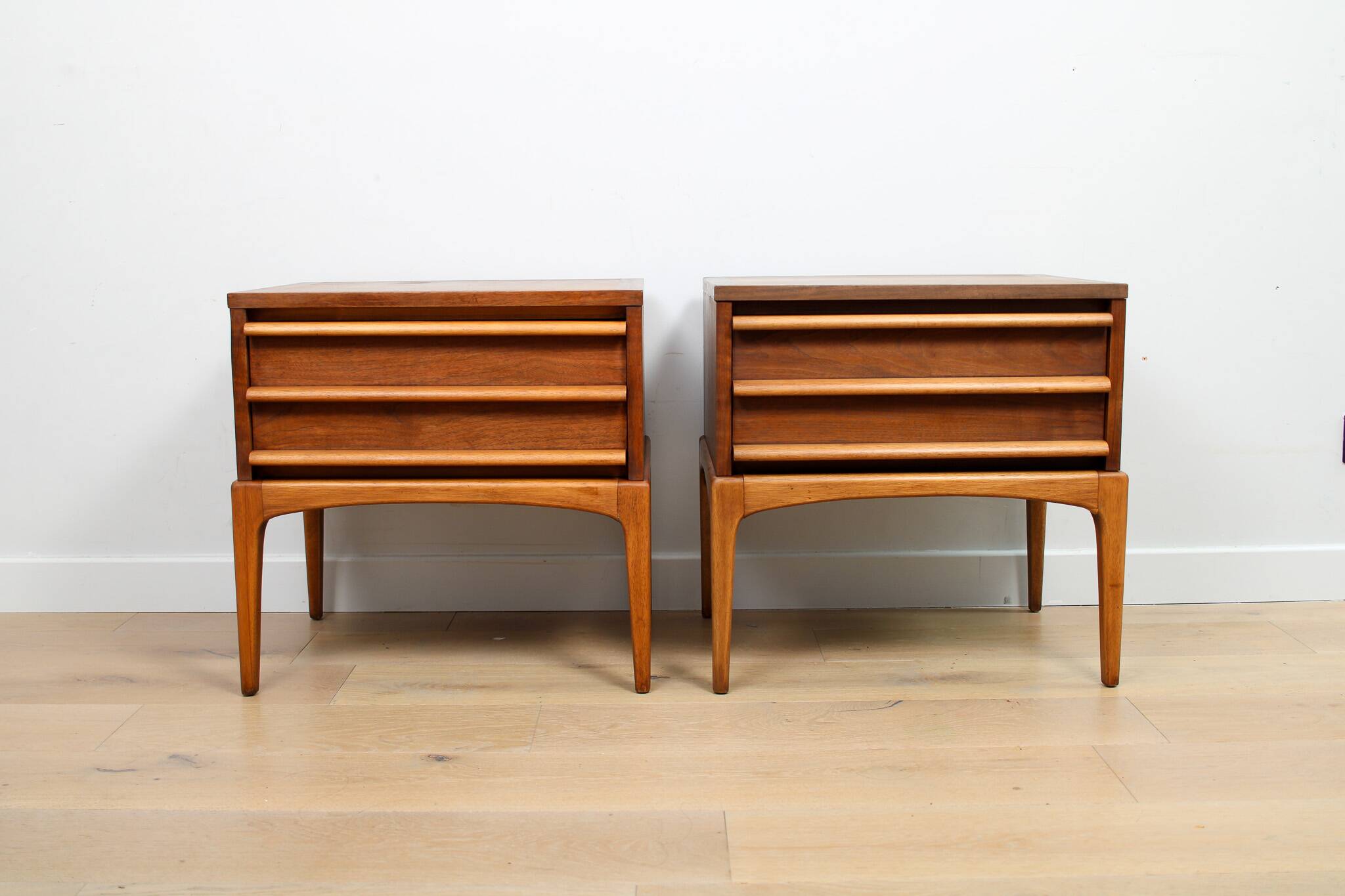 A pair of Vintage Mid-century style Lane 'Rhythm' bedside tables in walnut