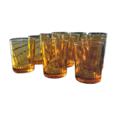 Set of 12 amber textured glass water glasses – Vintage 1970s
