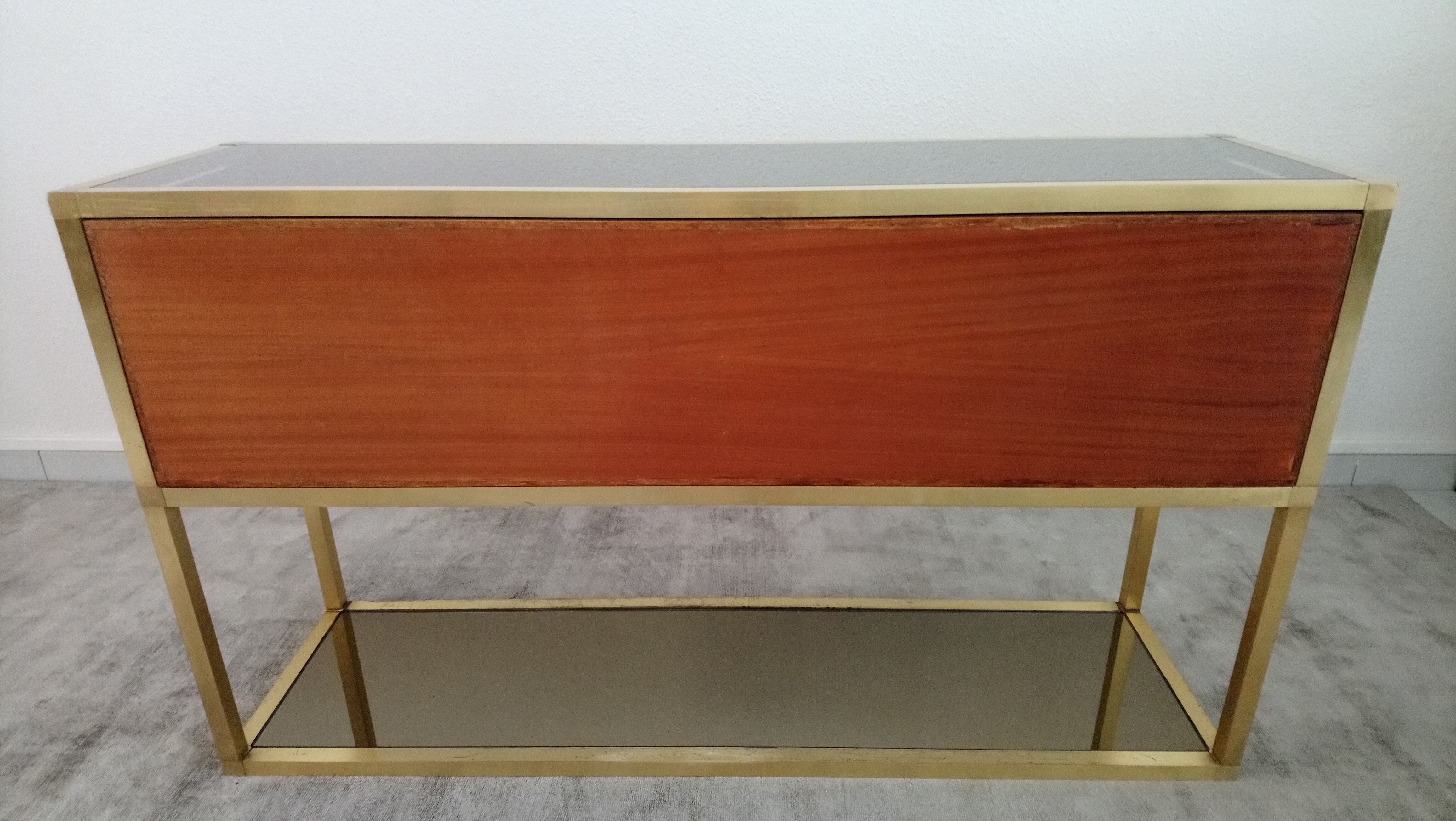 Console à tiroirs en laiton et bois années 70