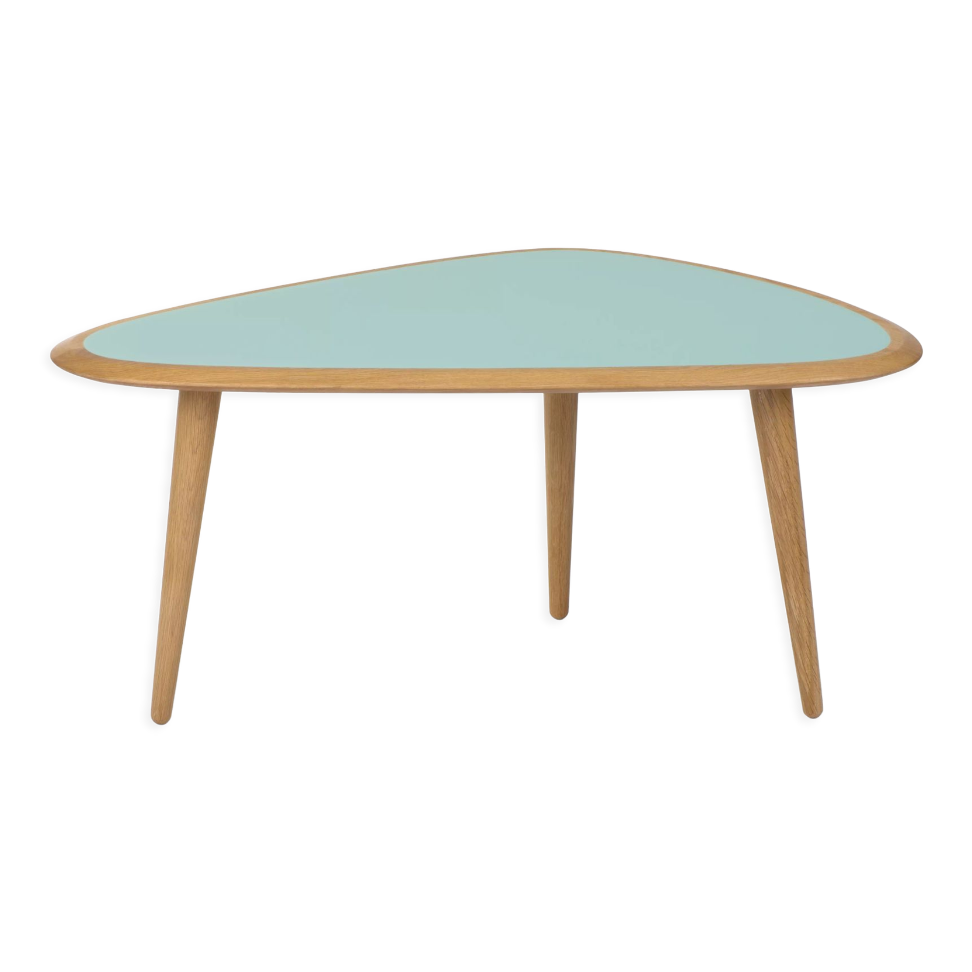 Coffee table 50s, oak - top in lacquer mineral green