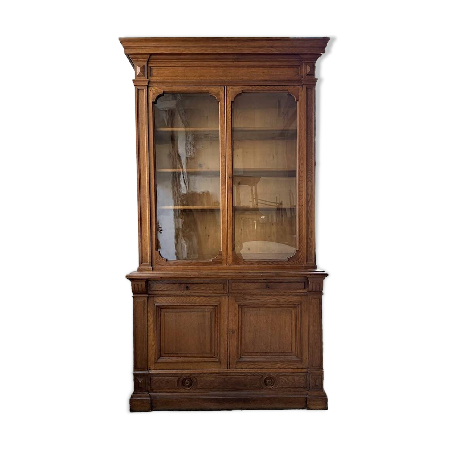 Antique XL Napoleonic oak glass bookcase, 19th century