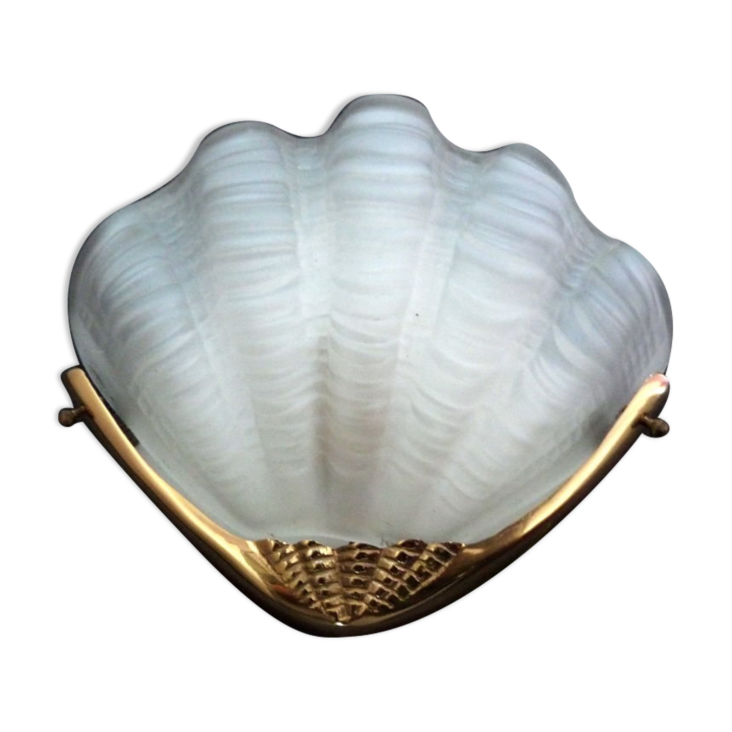 Wall lamp shell art deco in bronze and thick frost glass