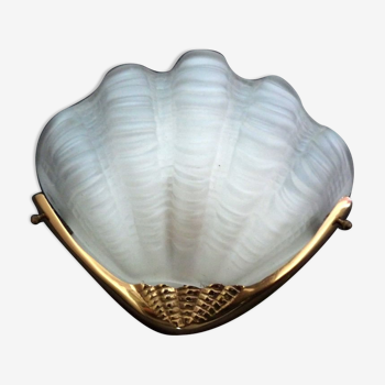 Wall lamp shell art deco in bronze and thick frost glass