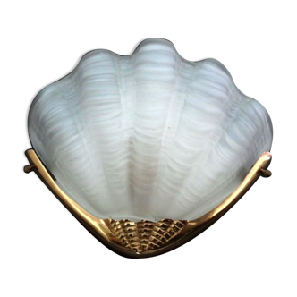 Wall lamp shell art deco in bronze and thick frost glass