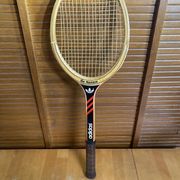 Vintage adidas tennis racket ilie năstase wood + case #e2