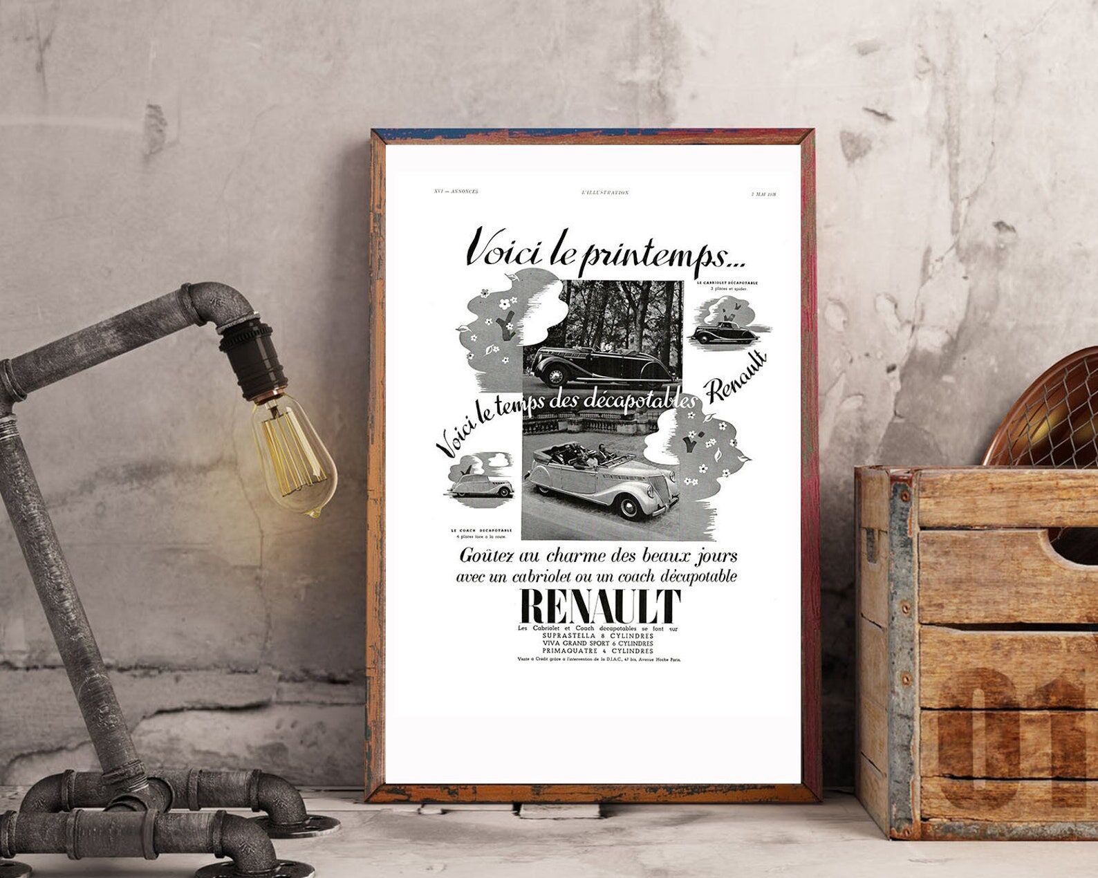 Vintage poster 30s Renault Automobiles