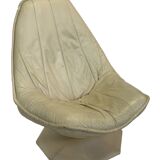 Fauteuil pivotant vintage en cuir crème avec pied octogonal Design 1970