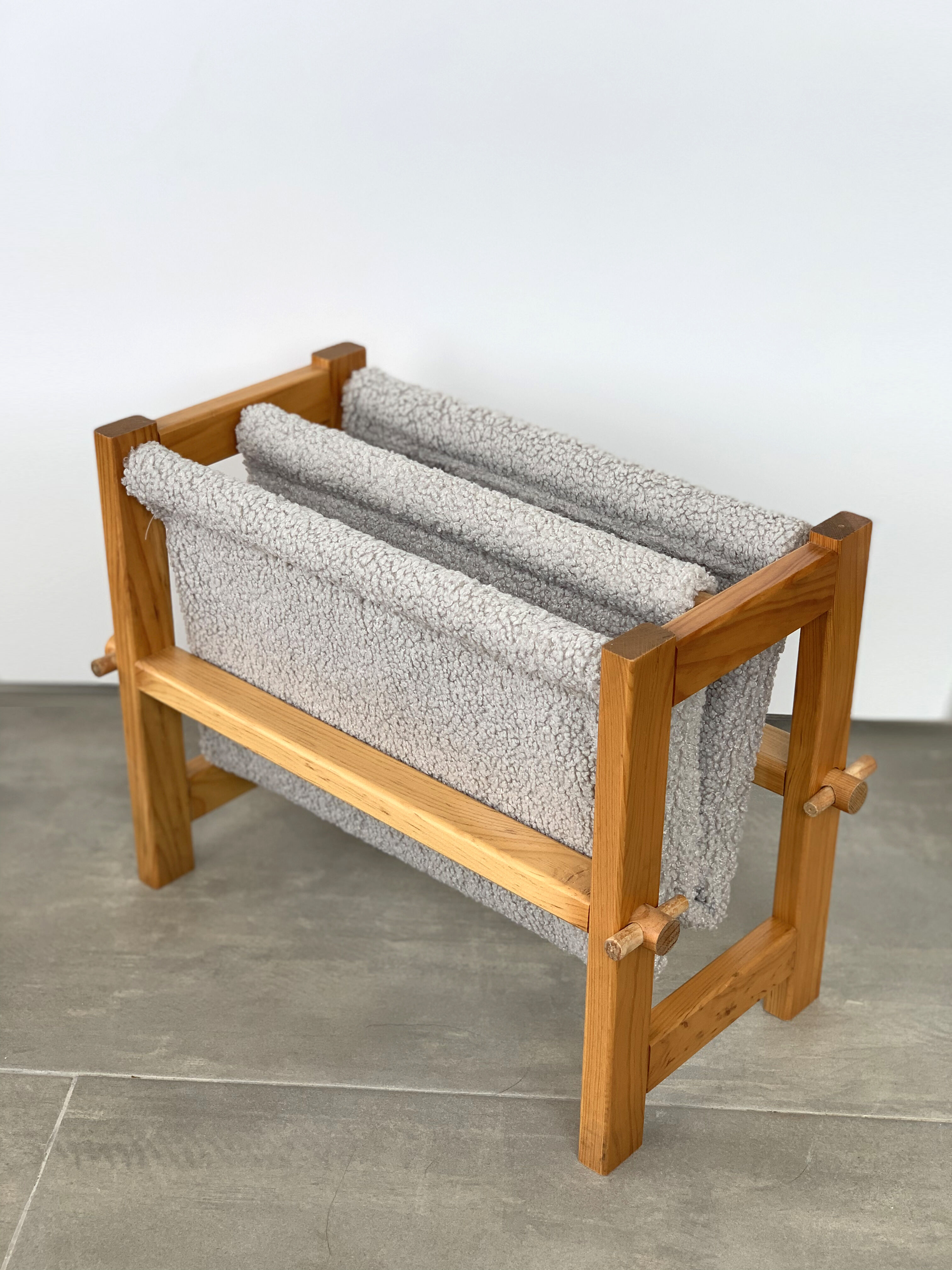 Magazine holders in wood and fabric buckles, 1970