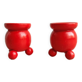 Set of 2 Vintage Scandinavian candle holders - red wood
