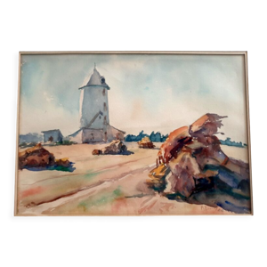 Aquarelle sur papier Le vieux moulin