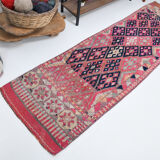 3x9 navy blue & pink turkish runner rug 79x272cm