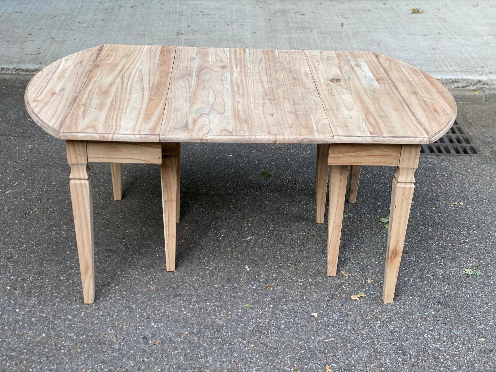 Renovated square extendable dining table in raw solid cherry wood, Louis XVI style.