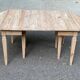 Renovated square extendable dining table in raw solid cherry wood, Louis XVI style.