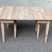 Renovated square extendable dining table in raw solid cherry wood, Louis XVI style.