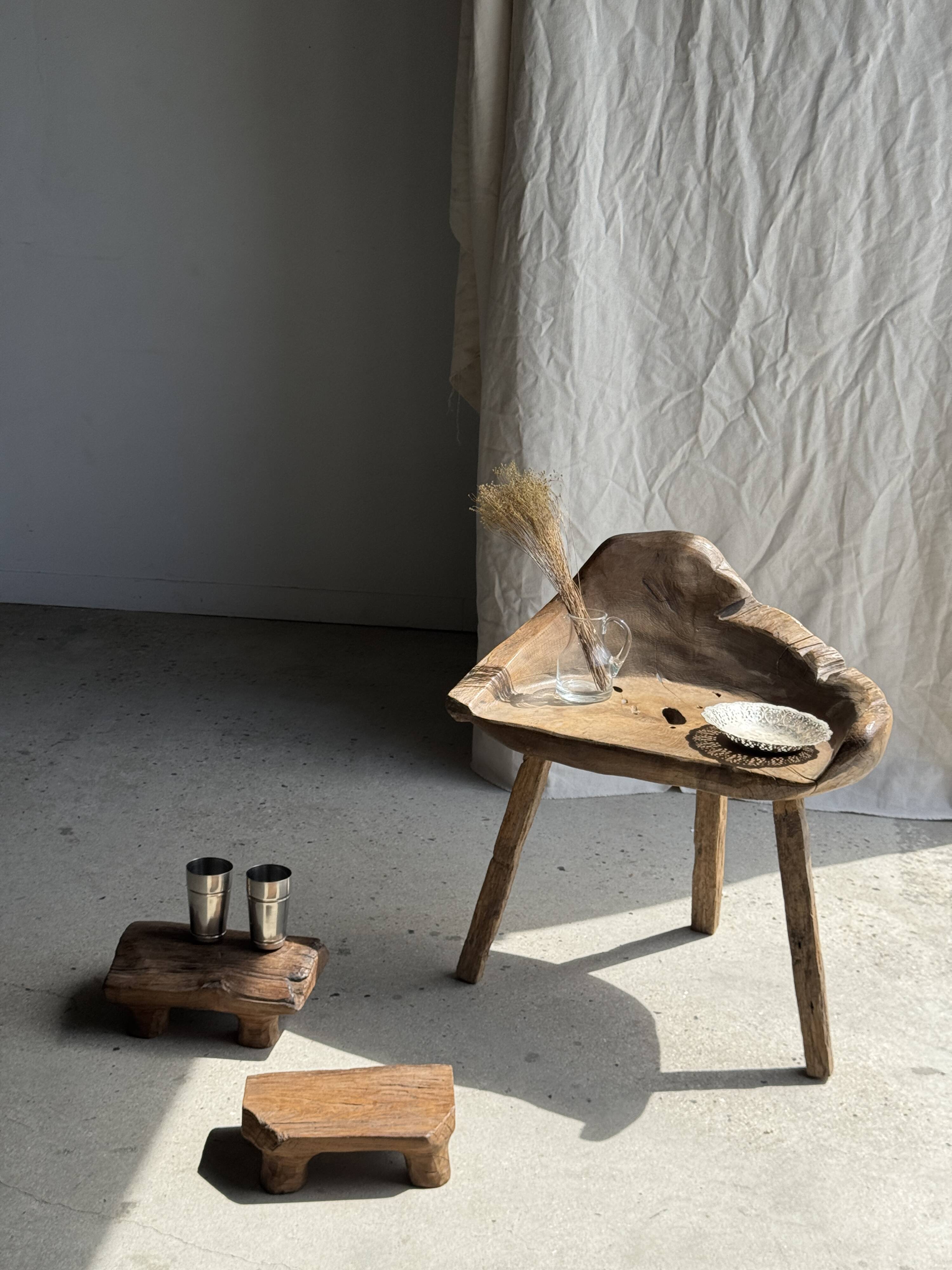 Small stool, teak footrest with short cut corners.