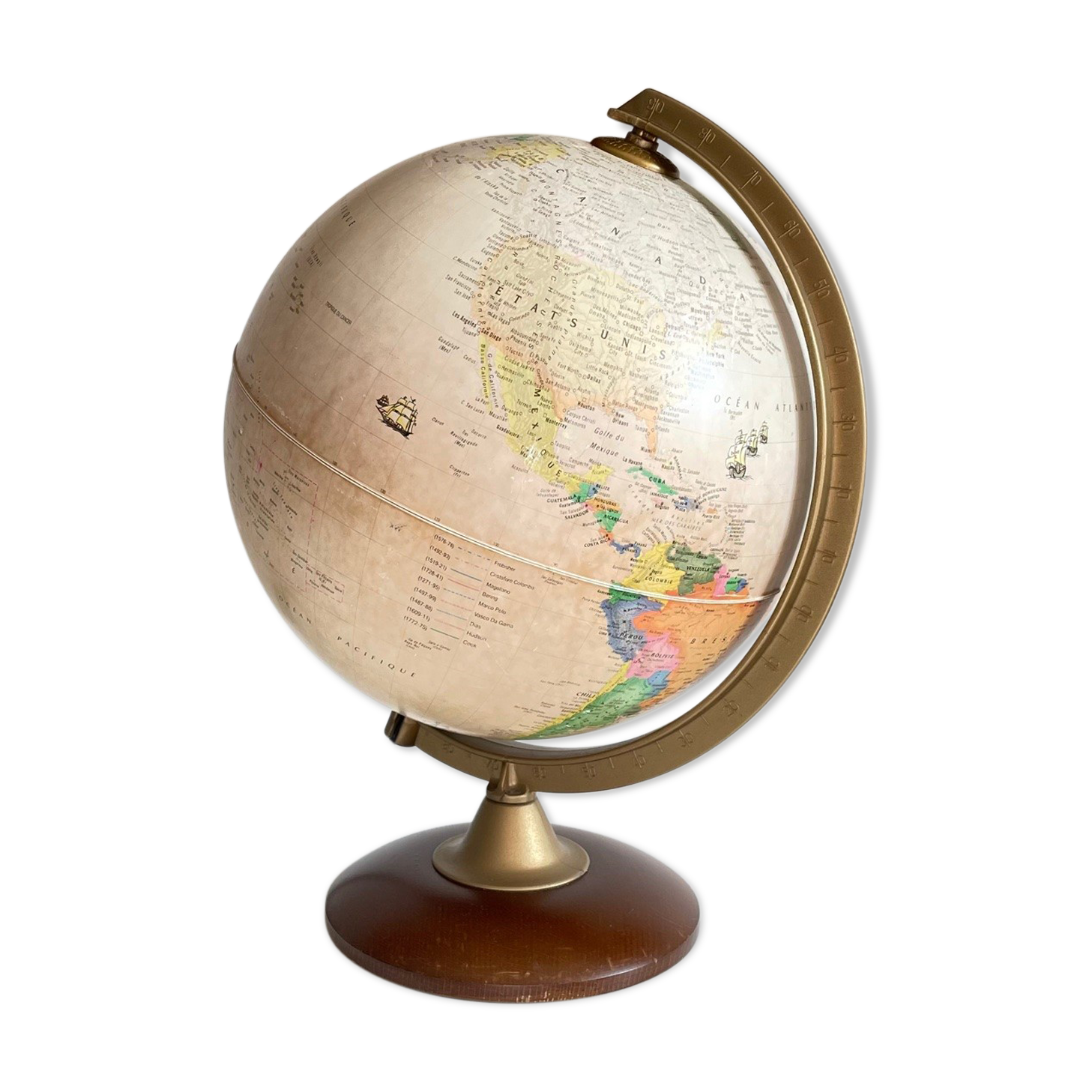 Globe earth luminous italy vintage wood