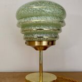 Vintage art deco globe table lamp in green and gold Clichy glass