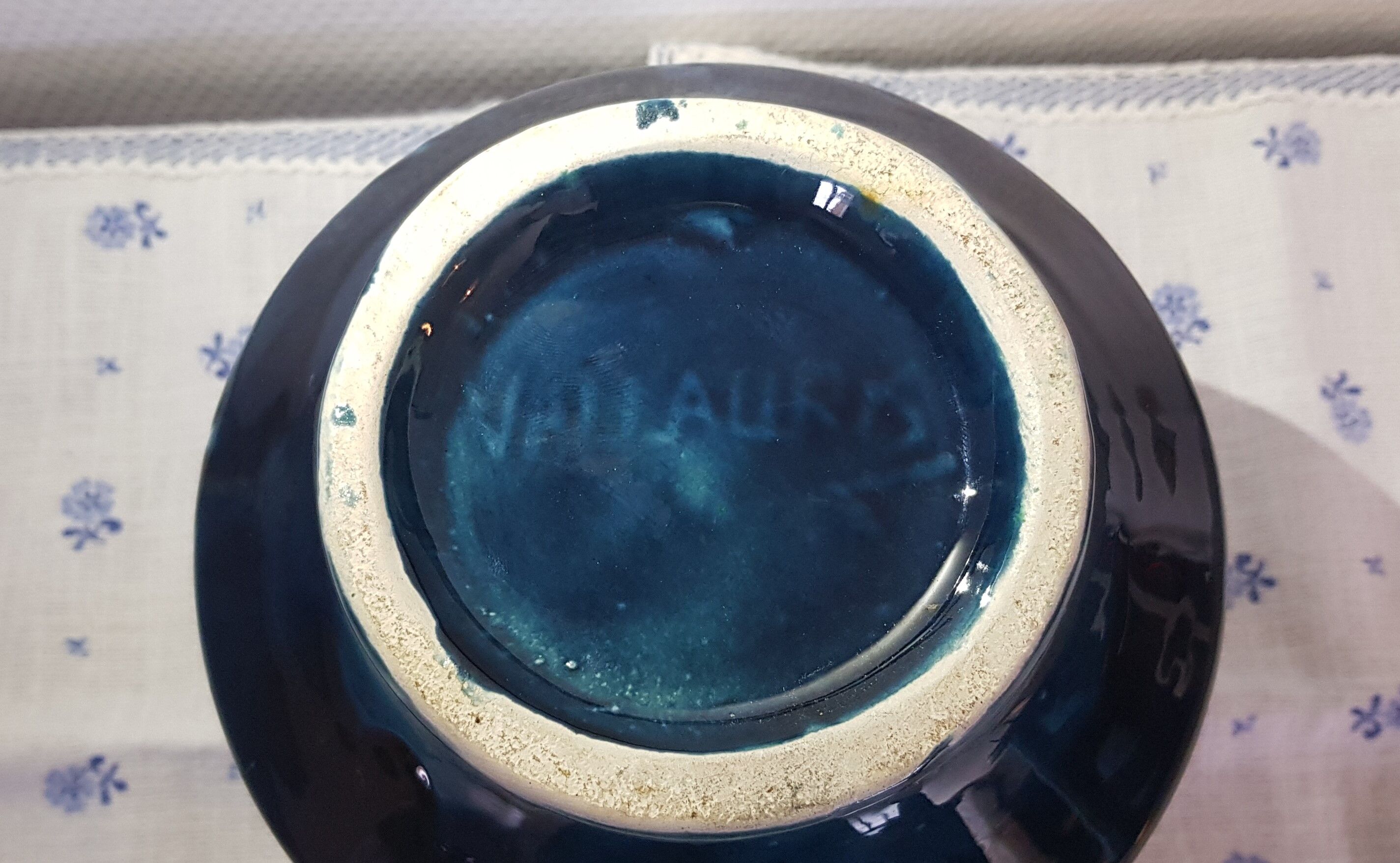 Blue and black Vallauris vase - sea foam