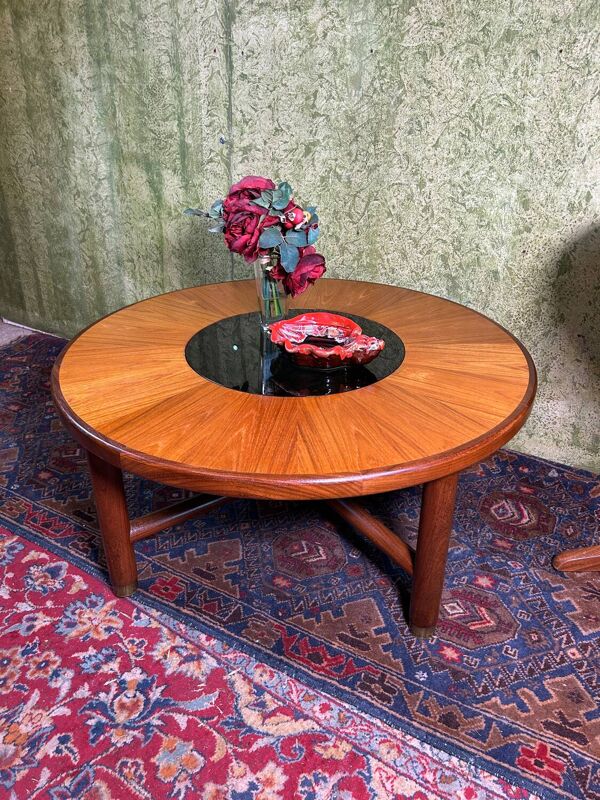 Table basse ronde GPlan en teck vintage rétro du milieu du siècle