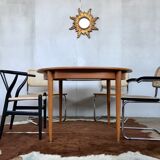 Large Scandinavian round table with 2 extensions, entirely made of teak