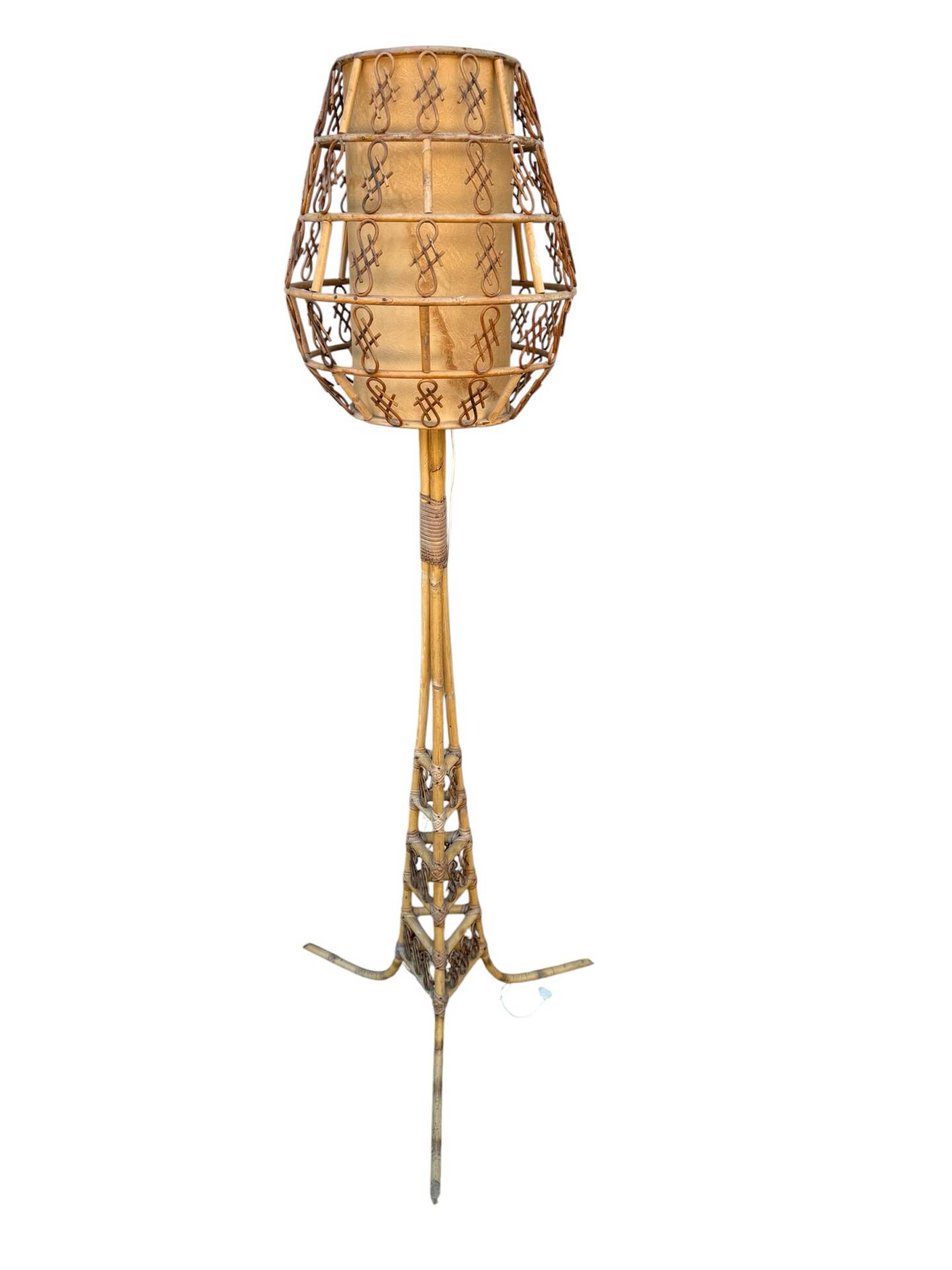 1950s Rattan Floor Lamp in the Style of Louis Sognot, France