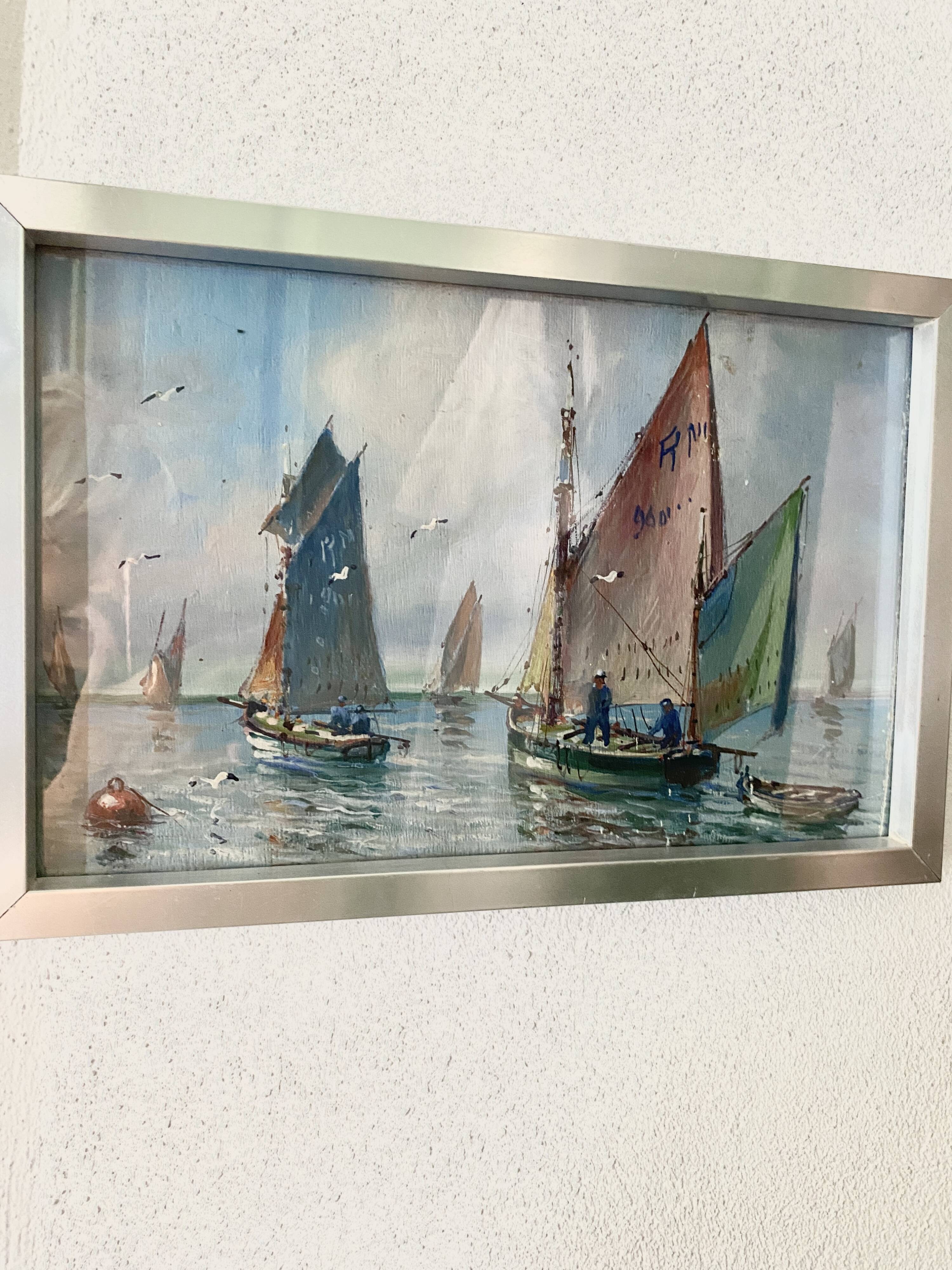 Huile sur bois, années 40 sous verre