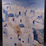 The Greek village - Pastel blue and ochre tones - Signed dated