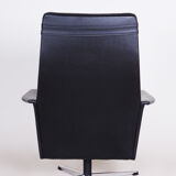 Black leather mid century armchair - 1960s czechia