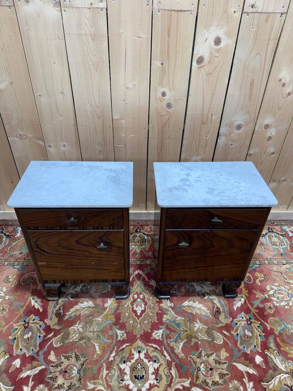 Art Deco bedside tables – Rosewood, Carrara marble & Brass – Year