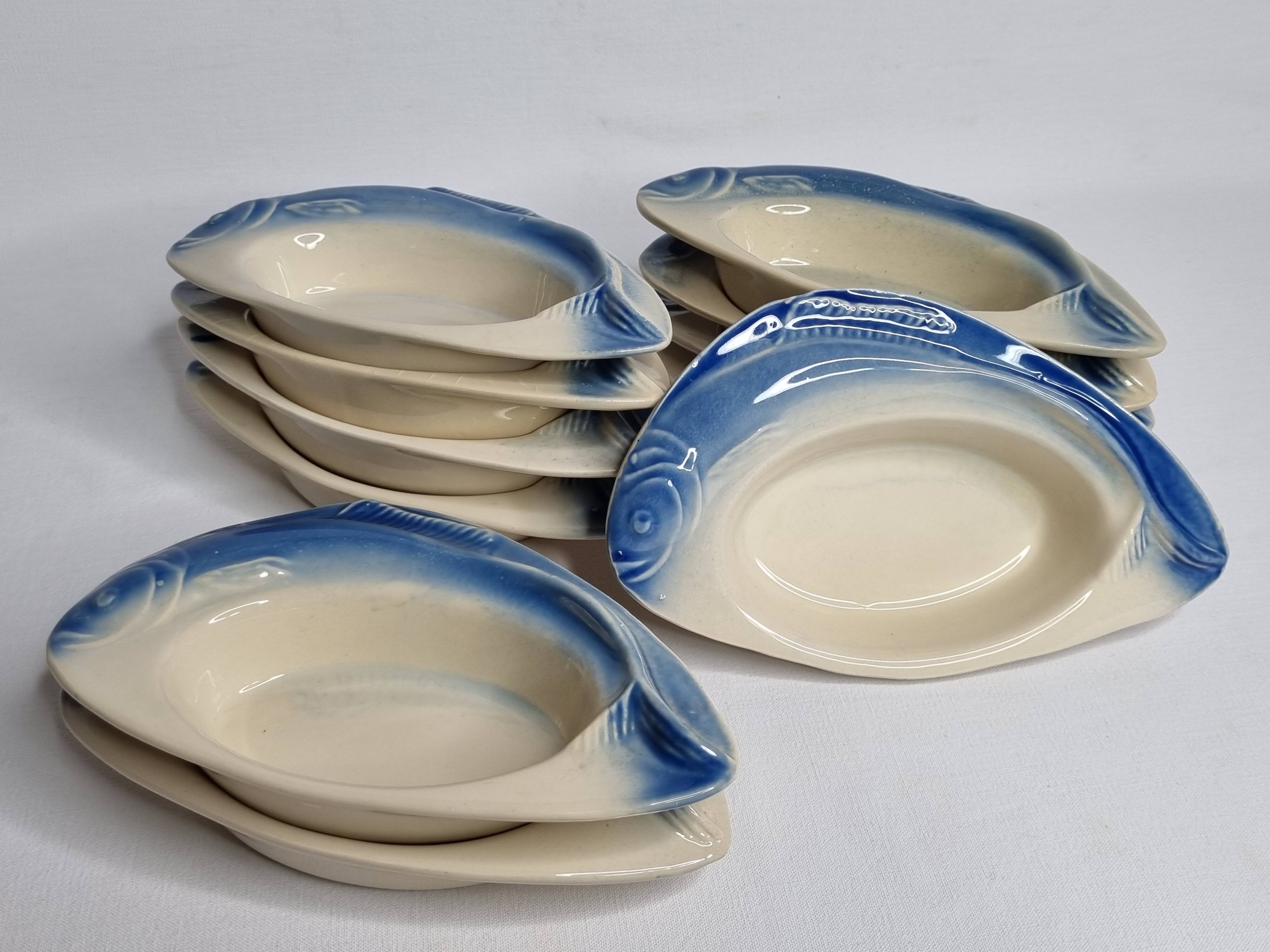 Set of 11 Vintage "Fish" Ceramic Bowls, Signed Charles Amand