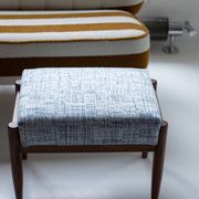 Mid-century vintage stool in white and blue linen, Edmund Homa, Europe, 1960s.