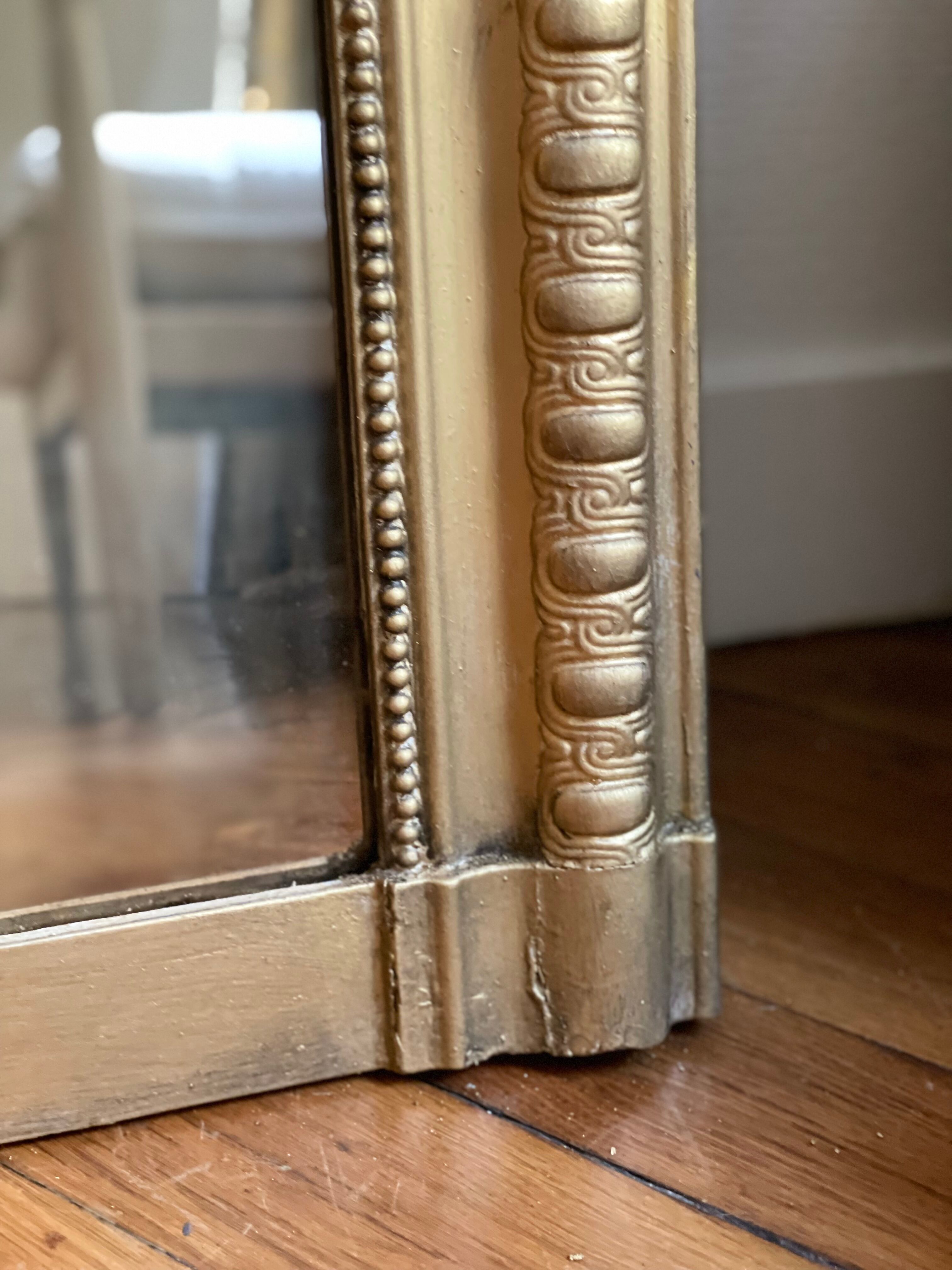 Old gilded mirror louis Philippe rectangular carved godrons